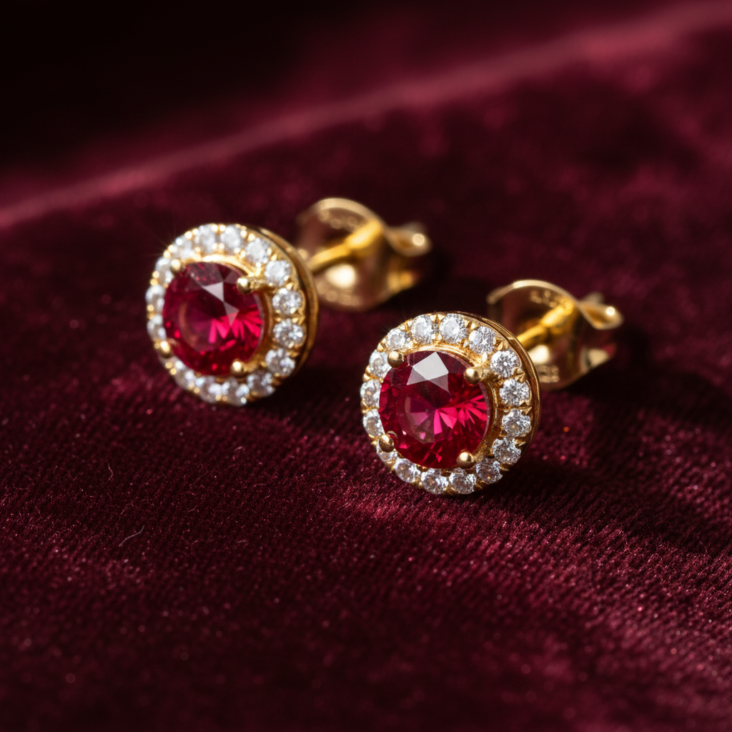 Ruby & Diamond Studs